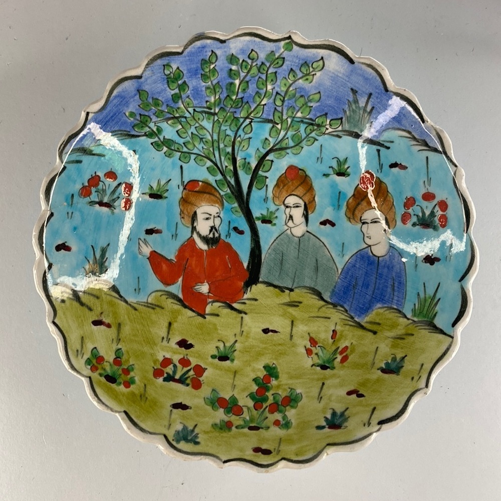 Vintage, Turkish Kutahya Pottery, Hand Painted Decorative bowl . M.C.